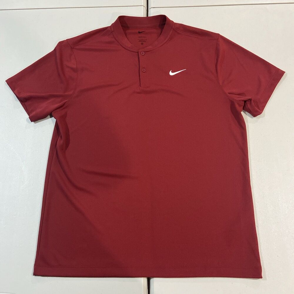 Nike Polo Shirt Mens L Dri-Fit Burgundy Blade Collar Performance Golf Tennis